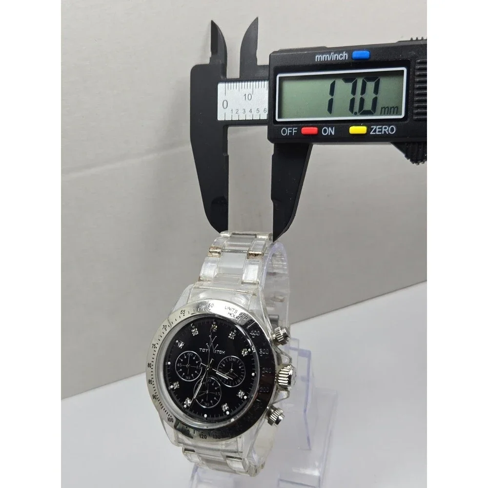 ToyWatch Unisex Black Mother Of Pearl Chronograph Clear Watch New Battery